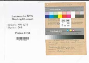 Entnazifizierung Ernst Panten , geb. 06.10.1890 (Steuerinspektor)