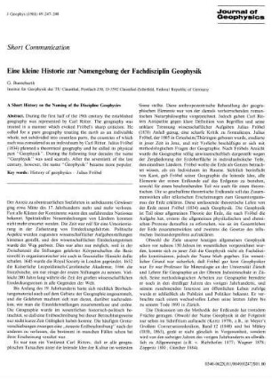 Eine kleine Historie zur Namengebung der Fachdisziplin Geophysik