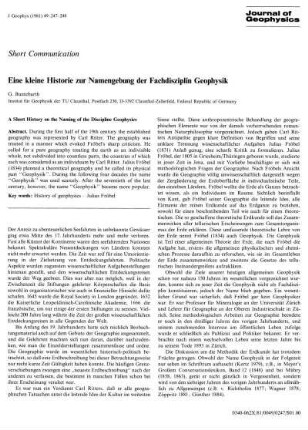 Eine kleine Historie zur Namengebung der Fachdisziplin Geophysik