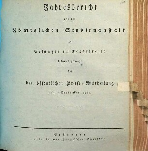 Jahresbericht über die Königliche Studienanstalt zu Erlangen : für das Studienjahr ..., 1820/21