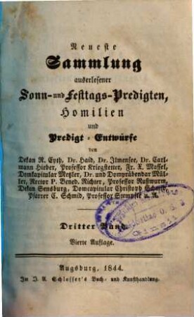 Neueste Sammlung auserlesener Sonn- und Festtags-Predigten, Homilien und Predigt-Entwürfe, 3.