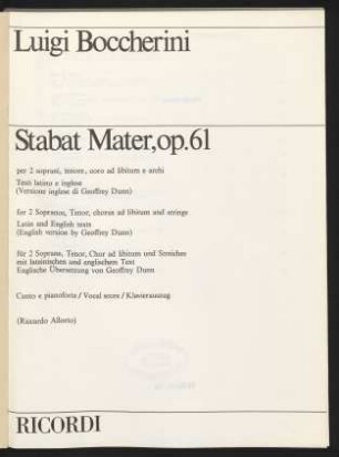 Stabat mater : op. 61 : per 2 soprani, tenore, coro ad libitum e archi