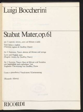 Stabat mater : op. 61 : per 2 soprani, tenore, coro ad libitum e archi