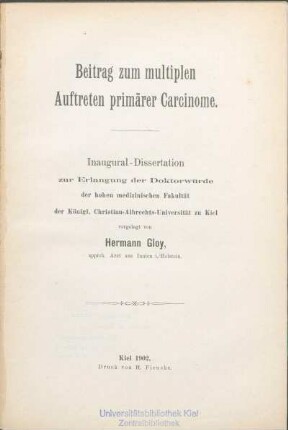 Beitrag zum multiplen Auftreten primärer Carcinome