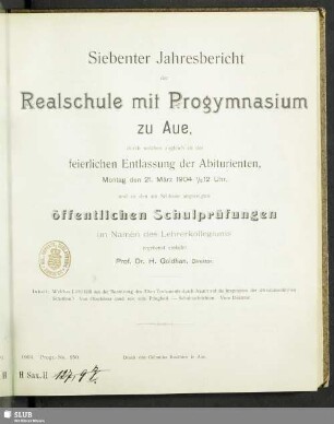 7.1903/04(1904): Jahresbericht
