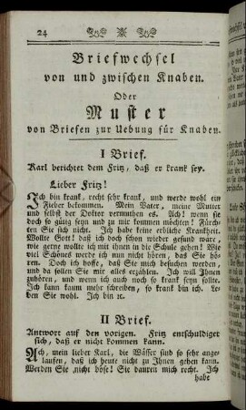 [V. Hauptstück] Briefwechsel von und zwischen Knaben. Oder Muster von Briefen zur Uebung für Knaben.