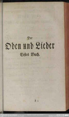 Der Oden und Lieder Erstes Buch