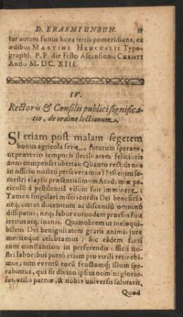 IV. Rectoris & Consilii publici significatio, de ordine lectionum.