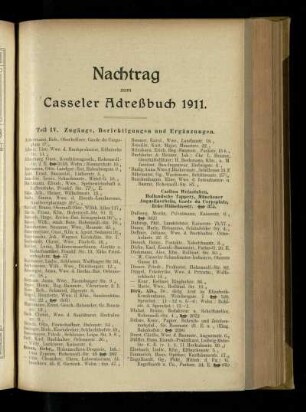 Nachtrag zum Casseler Adreßbuch 1911