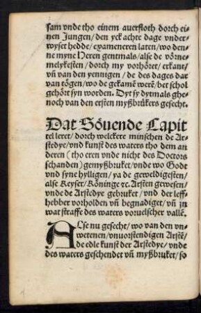 Dat Sövende Capittel leret/ dorch welckere minschen de Arstedye/ und kunst des waters tho dem anderen ... gemyßbruket ...