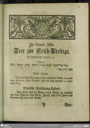 [Früh-Predigt. II. Chron. XXIX, 10]