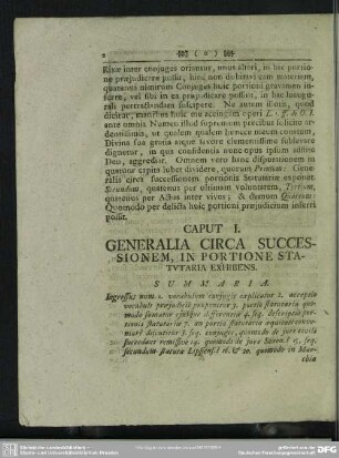 Caput I. Generalia Circa Successionem, In Portione Statutaria Exhibens