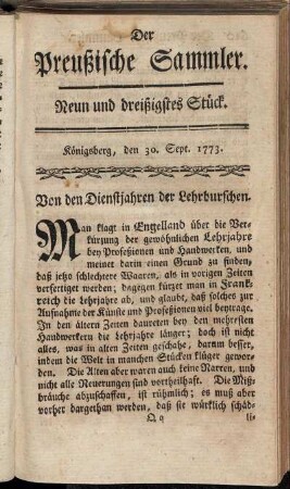 Neun und dreißigstes Stück. Königsberg, den 30. Sept. 1773.