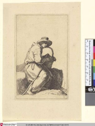 [A seated Peasant; Sitzender Bauer mit Rosenkranz am Gürtel, an einen Korb gelehnt ]