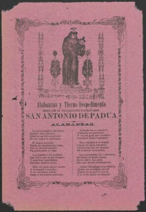 Alabanzas y tierno despedimento dedicado al esclarecido taumaturgo San Antonio de Padua