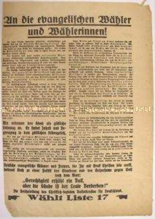 Programmatischer Wahlaufruf des Christlich-sozialen Volksdienstes zur Reichstagswahl 1930.