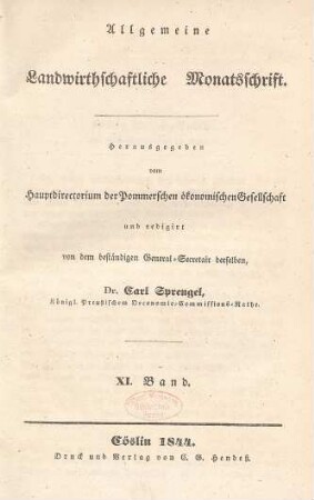 11.1844: Allgemeine Landwirthschaftliche Monatsschrift