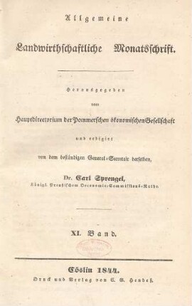 11.1844: Allgemeine Landwirthschaftliche Monatsschrift