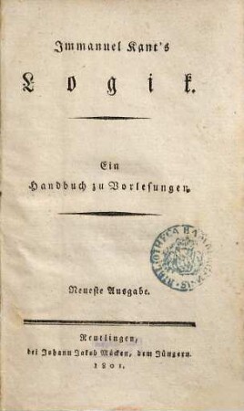 Immanuel Kant's Logik : ein Handbuch zu Vorlesungen