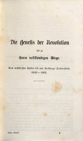 Genesis der Revolution : (1648-1806)