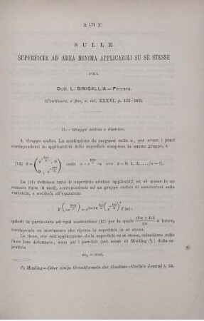 Sulle superficie ad area minima applicabili su sè stesse.