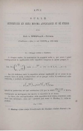 Sulle superficie ad area minima applicabili su sè stesse.