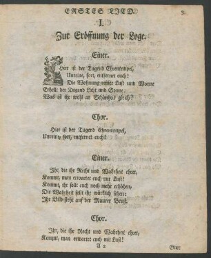 Erstes Lied. I. Zur Eröffnung der Loge