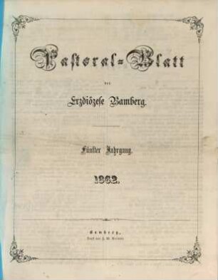 Pastoralblatt der Erzdiözese Bamberg. 5, 5. 1862