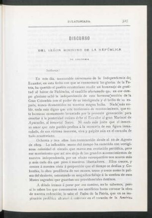 Discurso del Señor Ministro de la República de Colombia