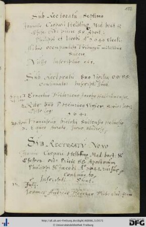 [fol. 182] Rektorat Johann Caspar Helbling 1640