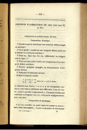 Concours d´agrégation en 1846.