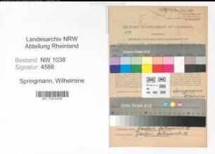 Entnazifizierung Wilhelmine Springmann , geb. 25.11.1885 (Lehrerin)