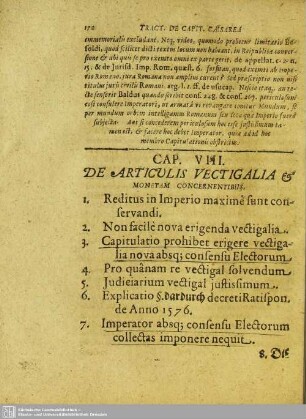 Cap. VIII. De Articulis Vectigalia & Monetam Concernentibus