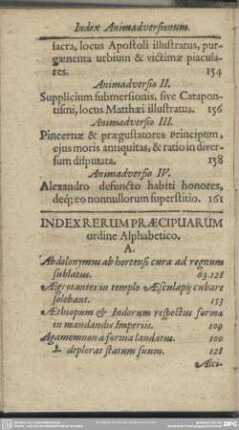 Index Rerum Praecipuarum ordine Alphabetico