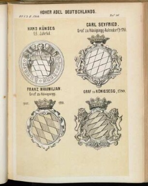 Taf. 36. Hans Künseg - Carl Seyfried. Graf zu Königsegg-Aulendorf - Franz Maximilian. Graf zu Königsegg. gest. 1710. - Graf zu Königsegg, 1780.