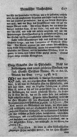 Einige Gedanken über die Philosophie.