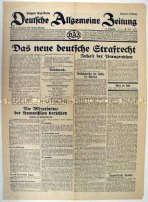Tageszeitung "Deutsche Allgemeine Zeitung" zum Entwurf des neuen Strafgesetzes