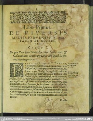 Liber Primus. De Diversis Mediis Perveniendi Ad Pacem Et Consensum