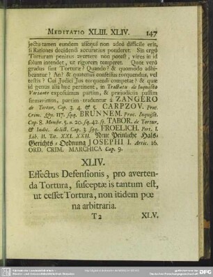 XLIV. Effectus Defensionis, pro avertenda Tortura, suspectae is tantum est, ut cesset Tortura, non itidem poena arbitraria