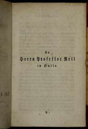 An Herrn Professor Reil in Halle.