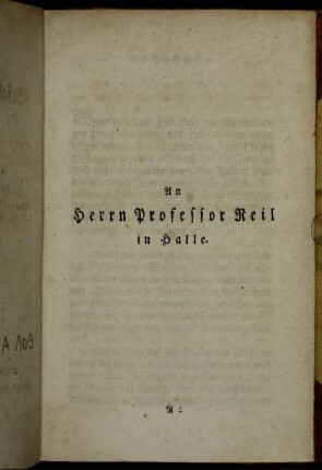 An Herrn Professor Reil in Halle.