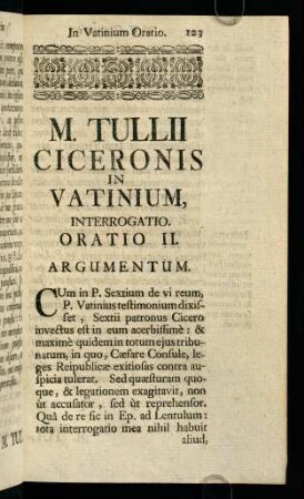 123-155, M. Tullii Ciceronis In Vatinium, Interrogatio. Oratio II.