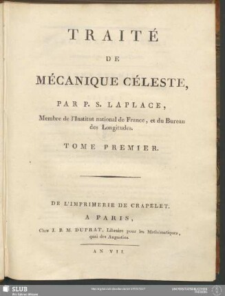 1: Traité De Mécanique Céleste