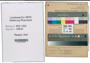 Entnazifizierung Karl Raspel , geb. 13.09.1900 (Kolonnenfuehrer)