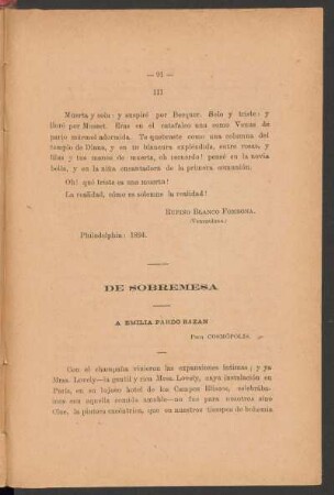 De sobremesa : A Emilia Pardo Bazán