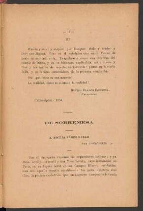 De sobremesa : A Emilia Pardo Bazán