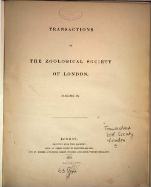 Transactions of the Zoological Society of London. 9. 1877