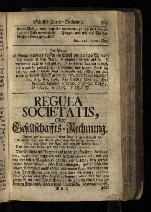 Regula Societatis oder Gesellschafts-Rechnung