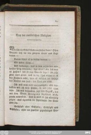 Von der natürlichen Religion.