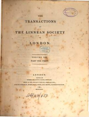 The transactions of the Linnean Society of London. 13. 1822